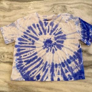 Blue and white tie dye shirt cropped